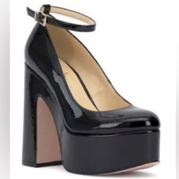 Jessica simpson black patent curved block heel mary‎ jane platform heels size 10 - Picture 2 of 4